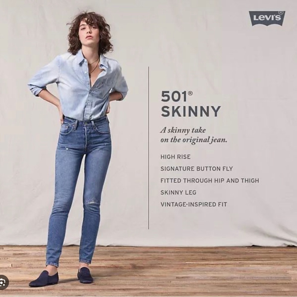 LEVI'S 501 S Skinny High Rise Blue Jeans - Picture 2 of 14